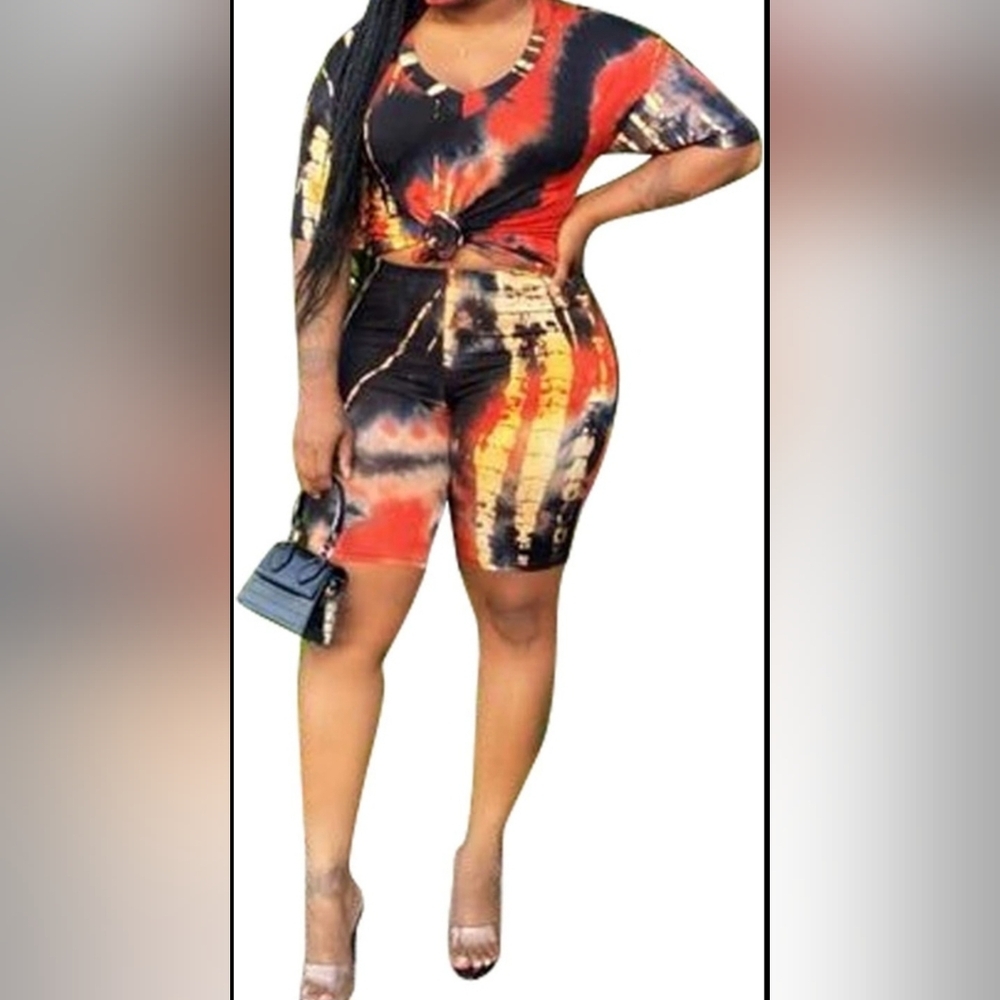 Medium Vibrant Orange Tie-Dye Two-Piece Set - Picture 2 of 5